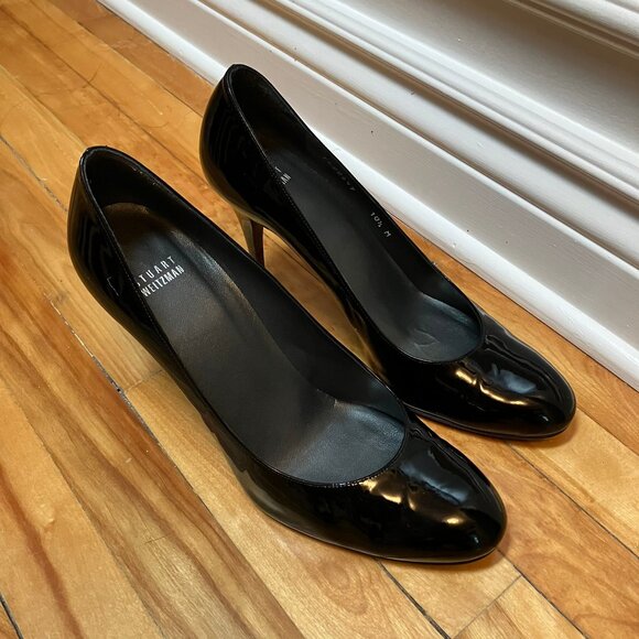Stuart Weitzman Swoon almond toe stiletto pump in black patent size 10.5M - Picture 5 of 10